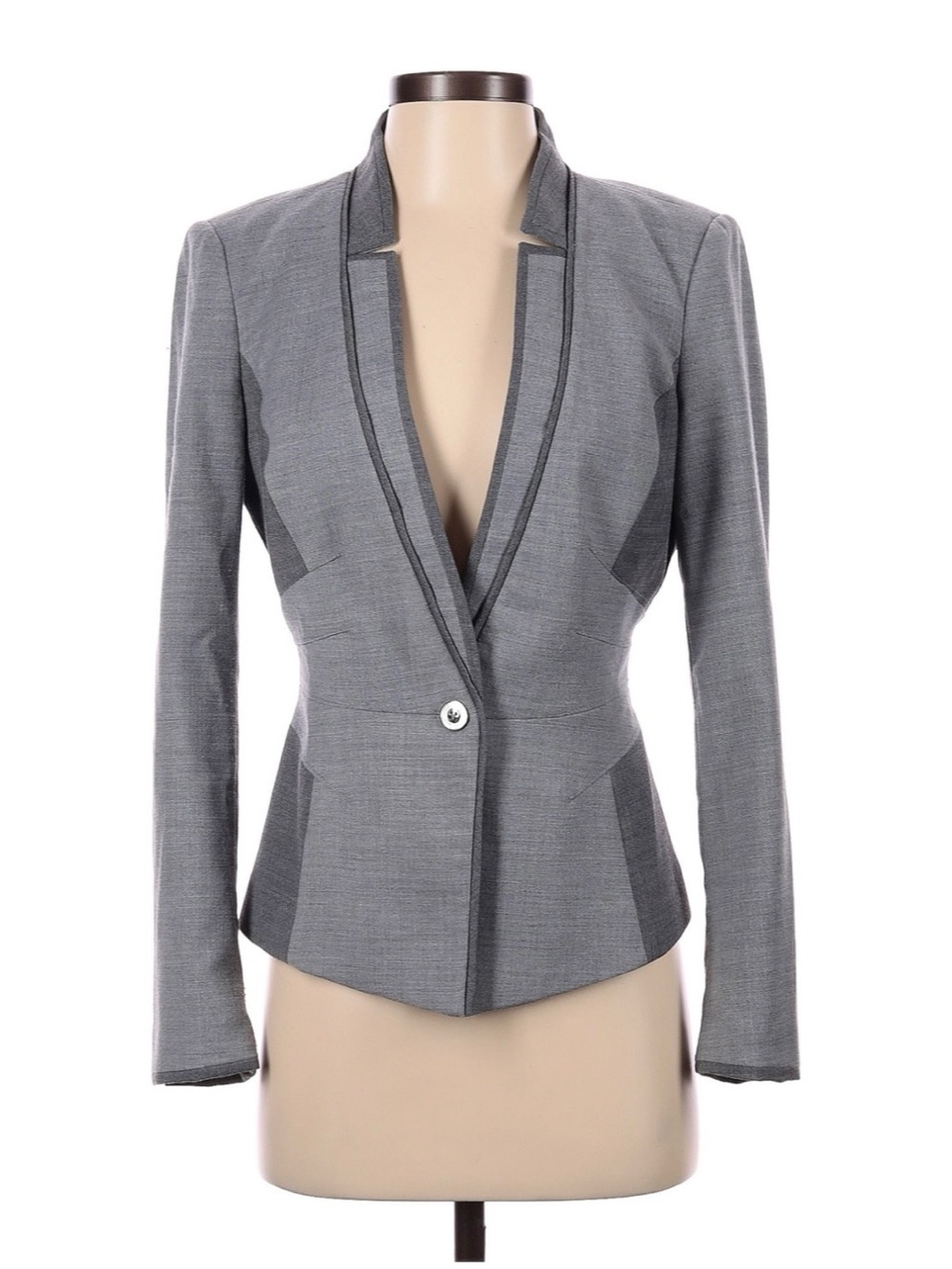 White House Black Market Women’s Sz 6 Gray Colorblock Blazer Jacket Wool